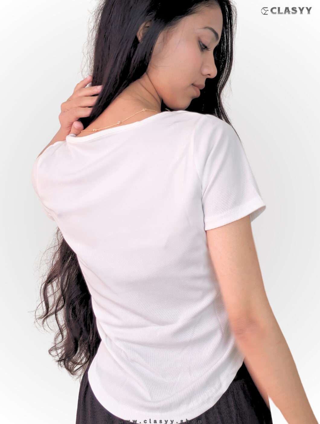 Girl's Summer Solid Short-sleeved Square Collar T-shirt