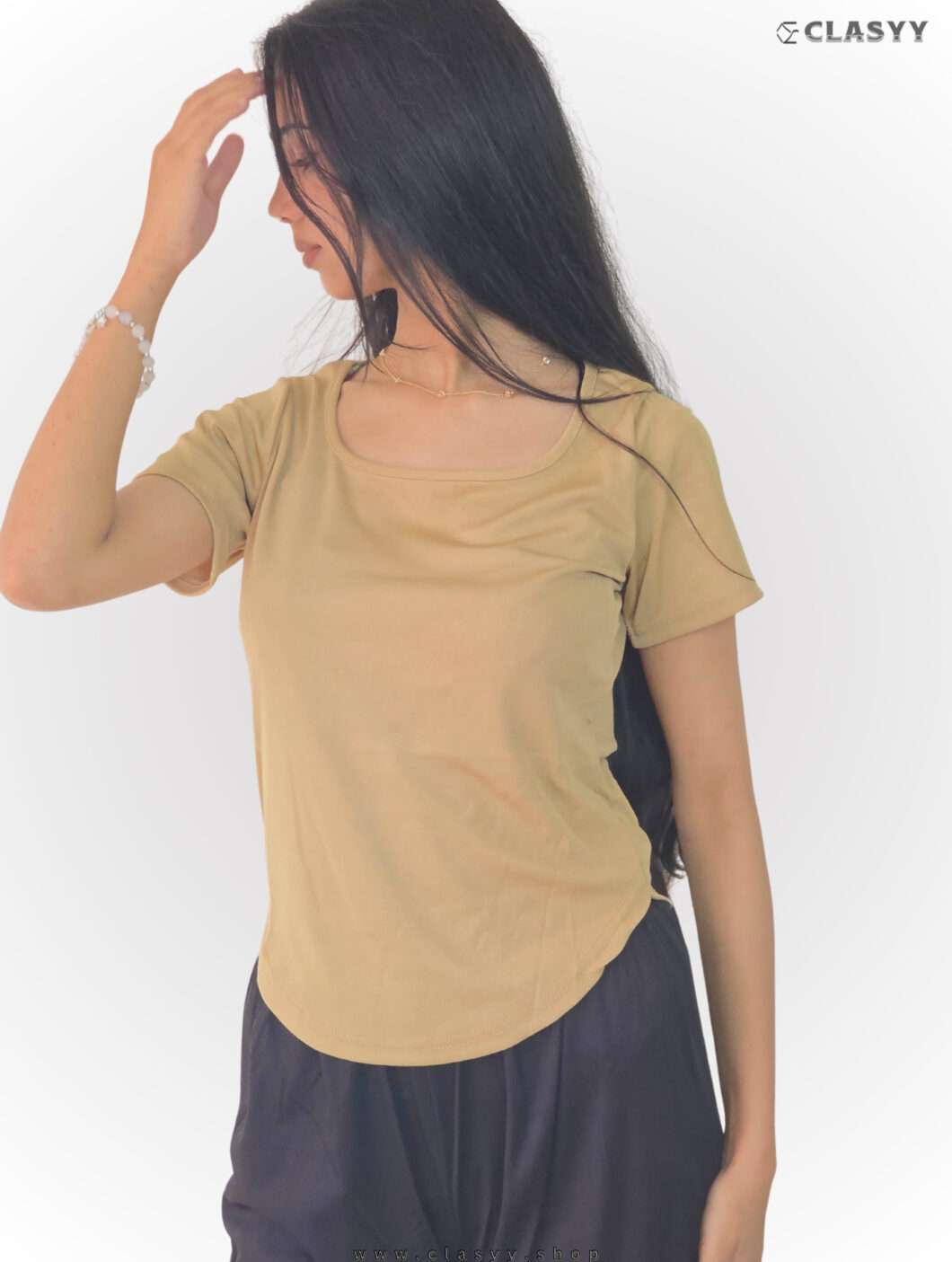 Girl's Summer Solid Short-sleeved Square Collar T-shirt