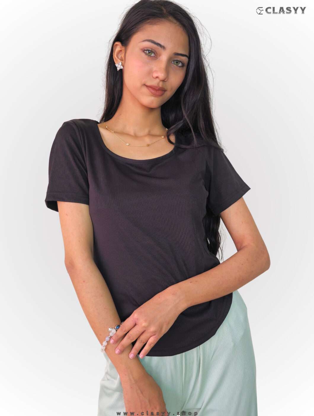 Girl's Summer Solid Short-sleeved Square Collar T-shirt