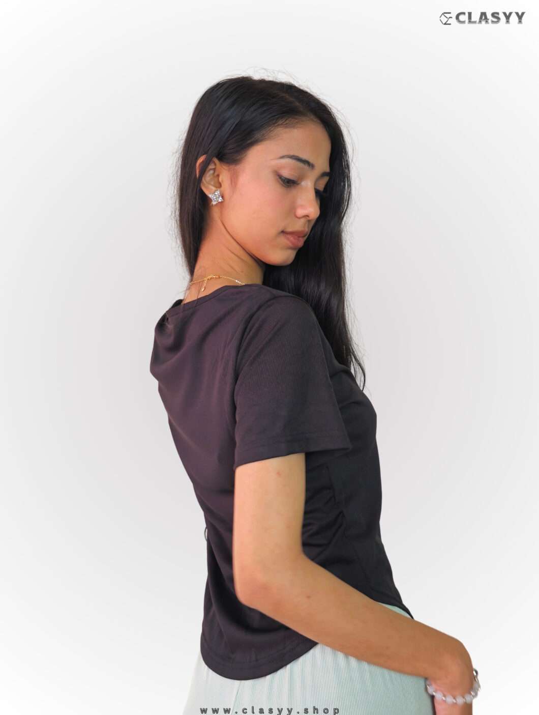 Girl's Summer Solid Short-sleeved Square Collar T-shirt