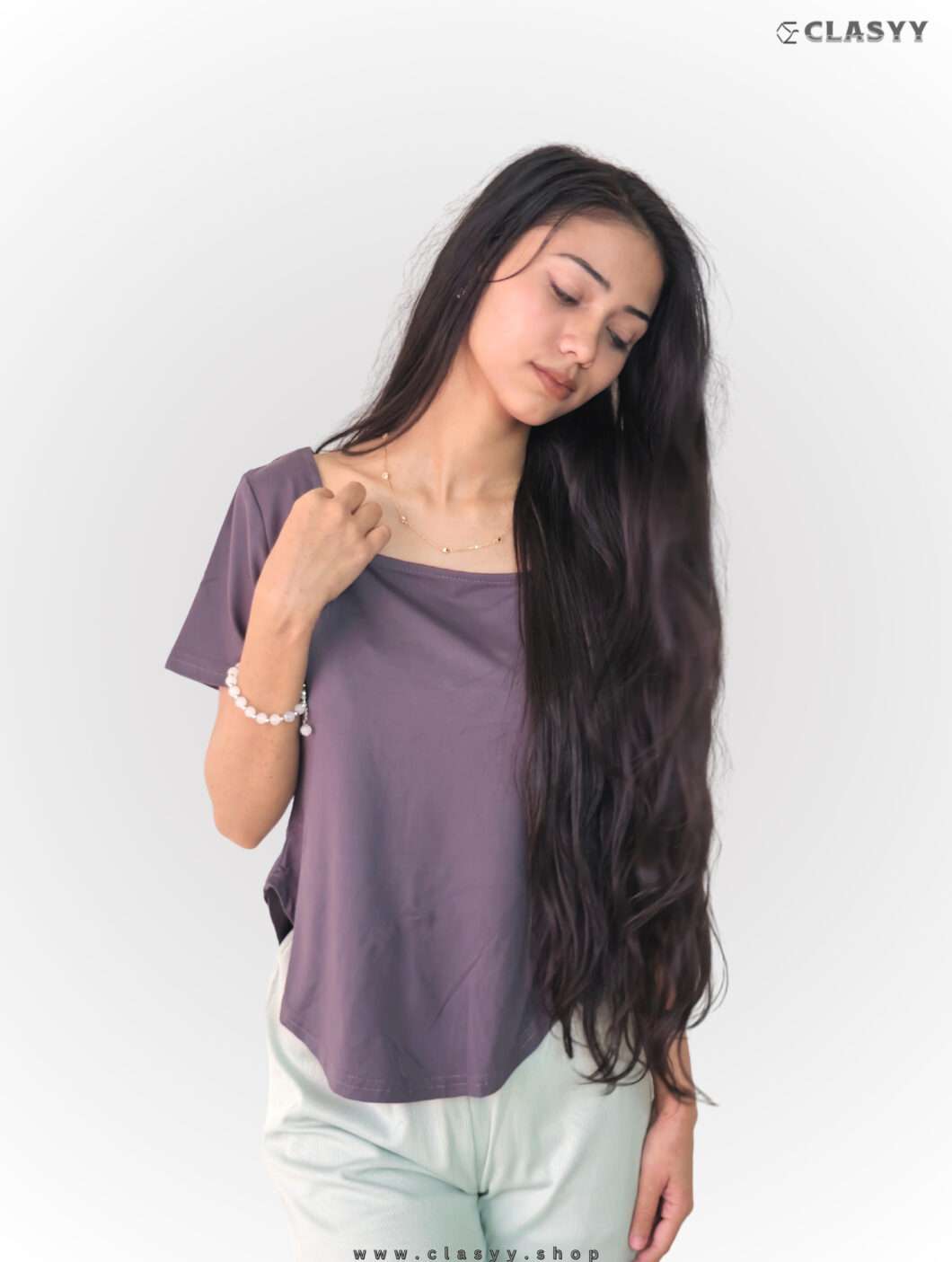 Girl's Summer Solid Short-sleeved Square Collar T-shirt