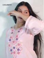 Women Blush Pink Embroidered Kurta with Floral Yoke