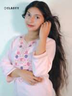 Women Blush Pink Embroidered Kurta with Floral Yoke