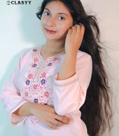 Women Blush Pink Embroidered Kurta with Floral Yoke