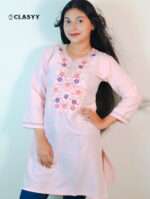 Women Blush Pink Embroidered Kurta with Floral Yoke
