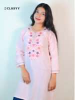 Women Blush Pink Embroidered Kurta with Floral Yoke