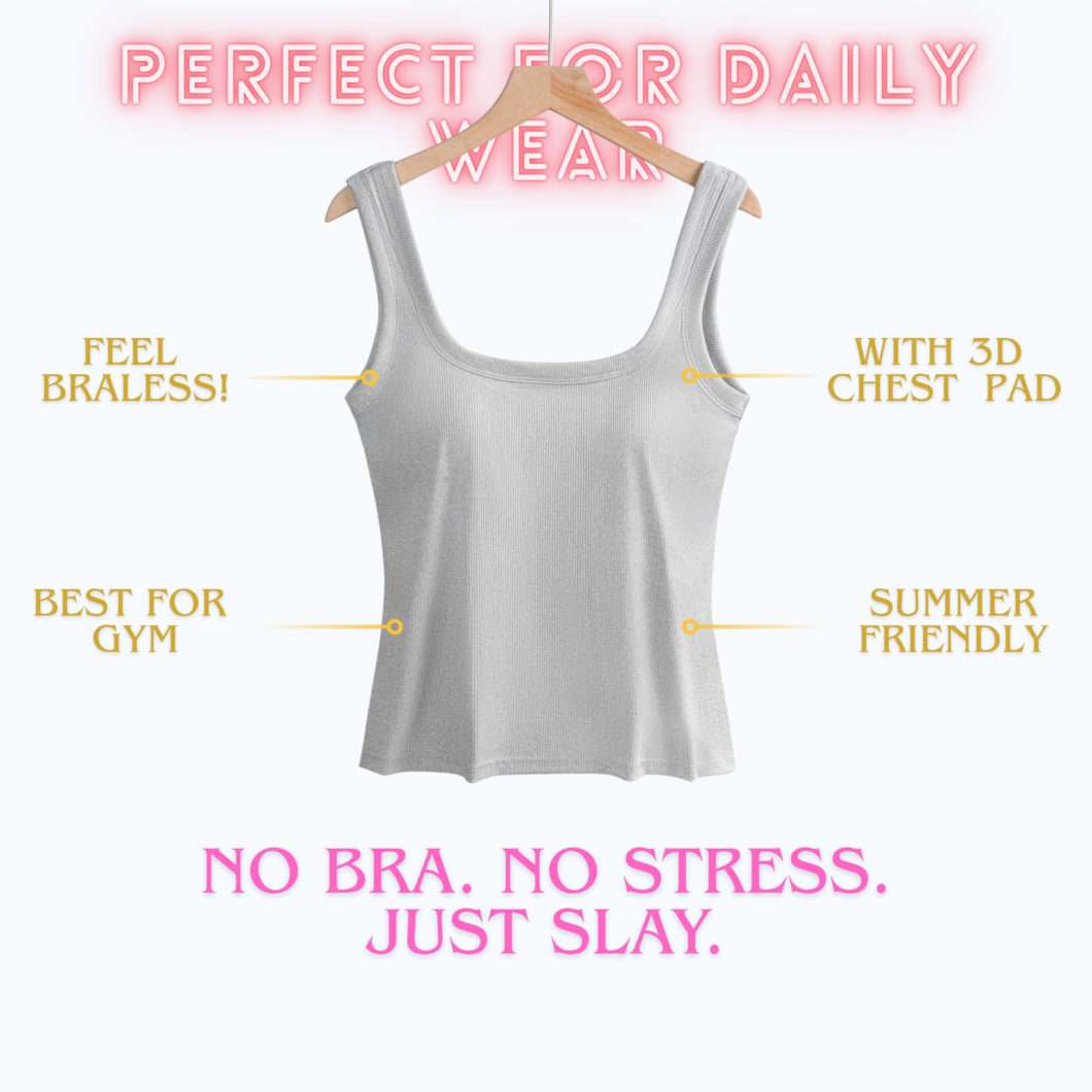 Girls Crop Tank Top with Chest Pad | Best For Summer and Gym