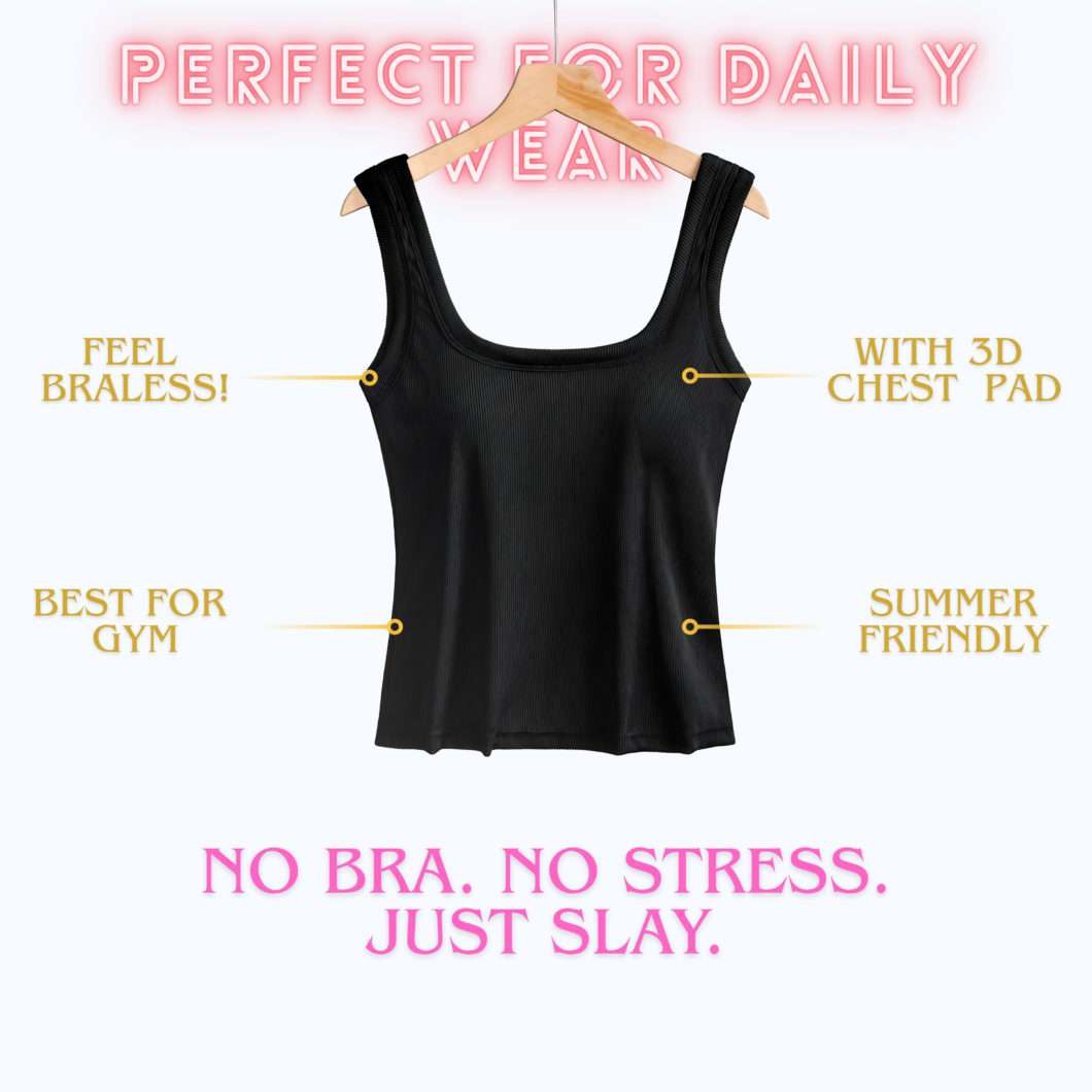Girls Crop Tank Top with Chest Pad | Best For Summer and Gym
